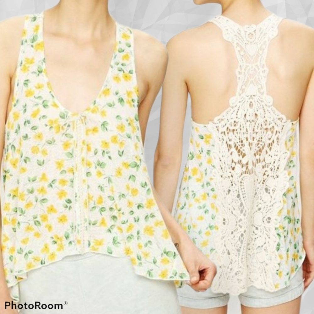 Free People Floral & Lace Sleeveless Top